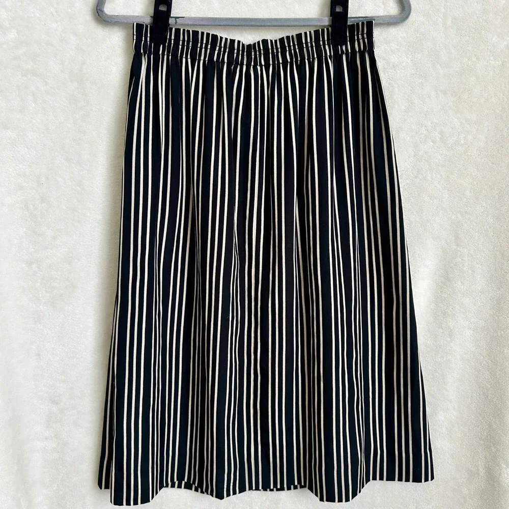 J.Crew Black White Vertical‎ Stripe Pleated Midi Skirt Size 4 Lined